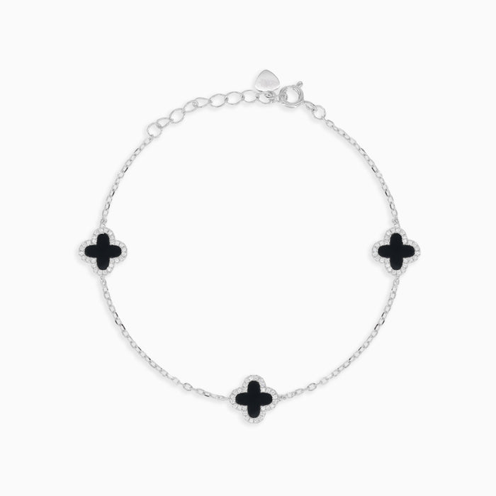 Bracelet en argent sterling avec trèfles en onyx