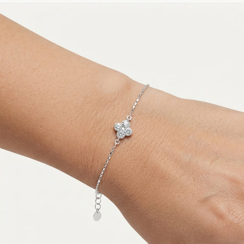 Sterling Silver Clover Cubic Zirconia Bracelet