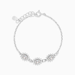 Sterling Silver Floral Cubic Zirconia Bracelet