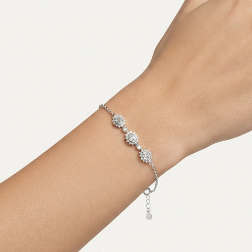 Sterling Silver Floral Cubic Zirconia Bracelet