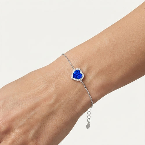 Sterling Silver Sapphire Heart Bracelet