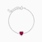 Sterling Silver Synthetic Ruby Heart Bracelet