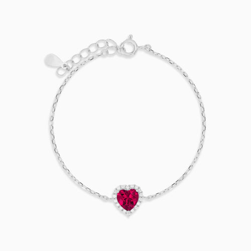 Sterling Silver Synthetic Ruby Heart Bracelet