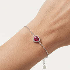 Sterling Silver Synthetic Ruby Heart Bracelet