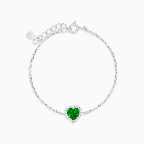 Sterling Silver Emerald Heart Bracelet