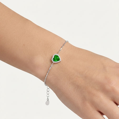 Sterling Silver Emerald Heart Bracelet