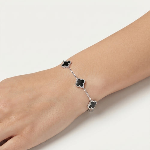 Sterling Silver Black Onyx Clover Bracelet