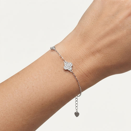 Sterling Silver Clover Cubic Zirconia Bracelet