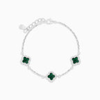 Sterling Silver Malachite Clover Halo Bracelet