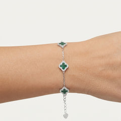 Sterling Silver Malachite Clover Halo Bracelet