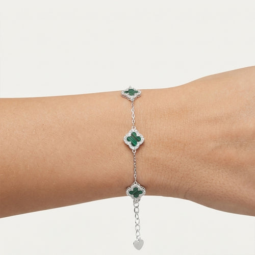 Sterling Silver Malachite Clover Halo Bracelet