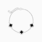 Sterling Silver Onyx Clover Bracelet