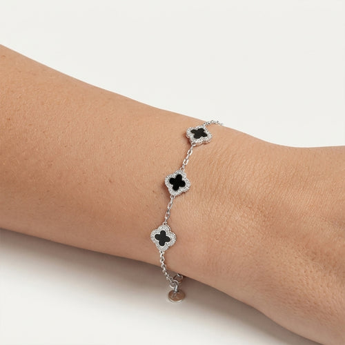 Sterling Silver Onyx Clover Bracelet