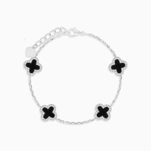 Sterling Silver Onyx Clover Bracelet