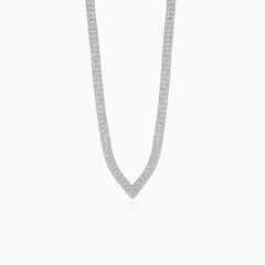 Sterling silver tennis necklace with two rows of cubic zirconia