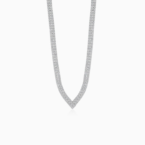 Sterling silver tennis necklace with two rows of cubic zirconia