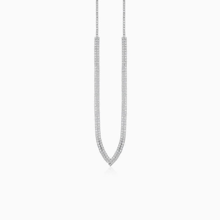 Sterling silver V design tennis necklace
