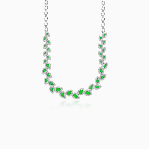 Sterling silver necklace with emerald halo