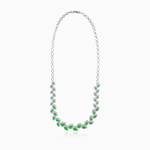 Sterling silver necklace with emerald halo