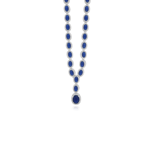 Sterling silver halo necklace with sapphire