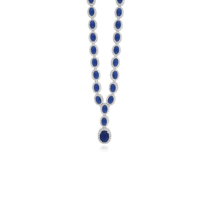 Collier halo en argent sterling avec saphir