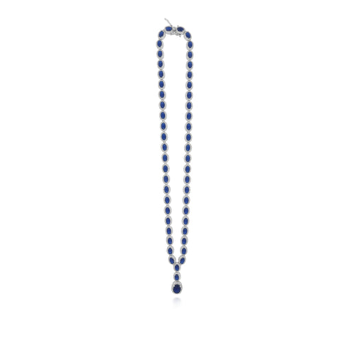 Sterling silver halo necklace with sapphire