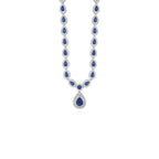 Sterling silver halo necklace with pear sapphire