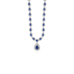 Sterling silver halo necklace with pear sapphire