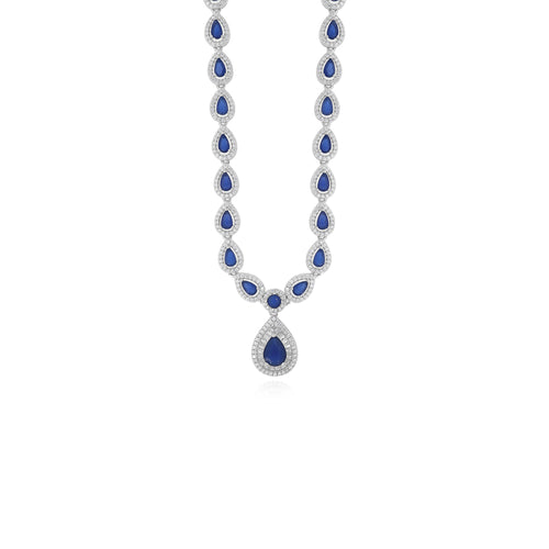 Sterling silver halo necklace with pear sapphire