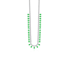 Sterling silver necklace with pear emerald and cubic zirconia