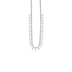 Sterling silver necklace with pear and round cubic zirconia