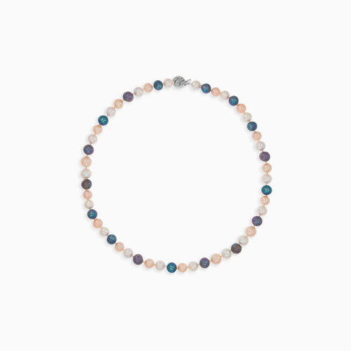 Sterling silver necklace with colorful pearls