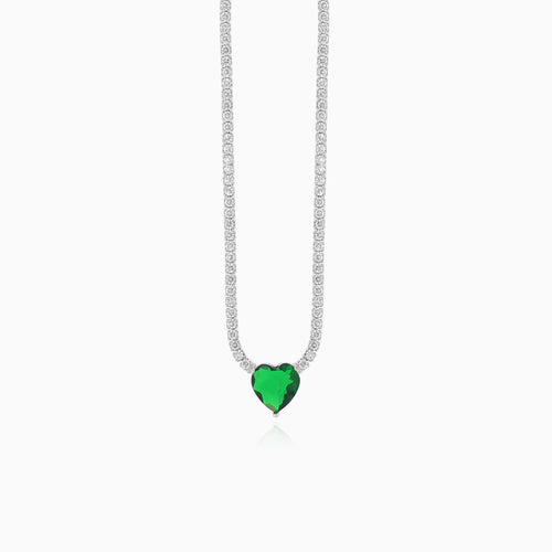 Sterling silver necklace with heart emerald