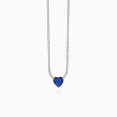 Sterling silver necklace with heart sapphire