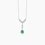 Elegant pear cut emerald necklace with cubic zirconia