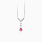 Elegant pear cut ruby necklace with cubic zirconia