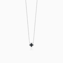 Sterling silver necklace with onyx clover