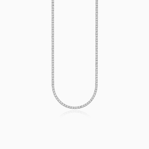 Sterling Silver 2mm Round Cubic Zirconia Tennis Necklace