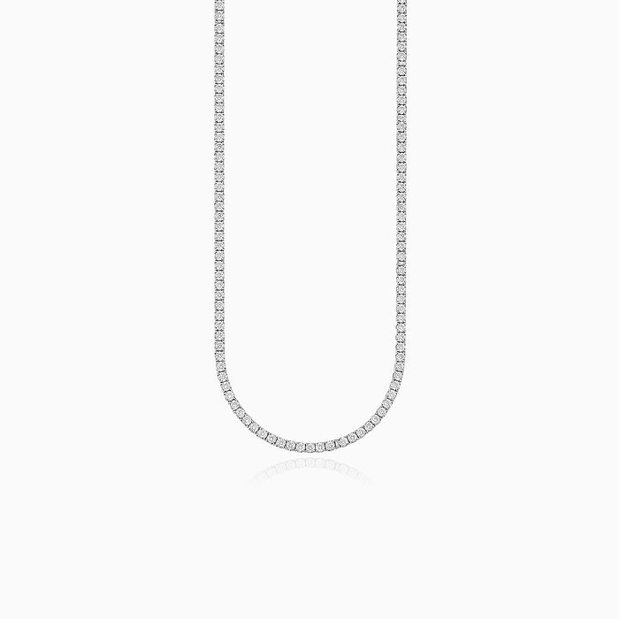 Sterling Silver 2mm Round Cubic Zirconia Tennis Necklace