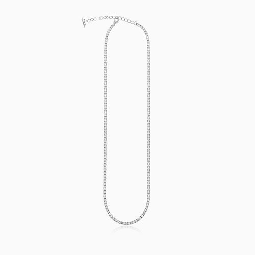 Sterling Silver 2mm Round Cubic Zirconia Tennis Necklace