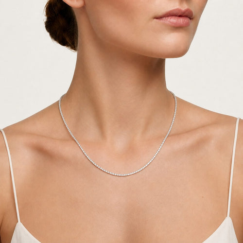 Sterling Silver 2mm Round Cubic Zirconia Tennis Necklace