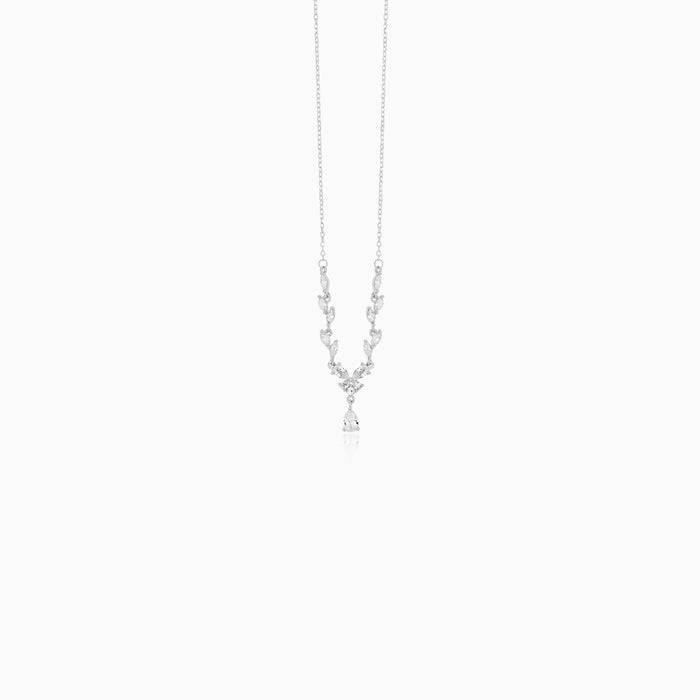 Sterling Silver Cubic Zirconia Floral Drop Necklace