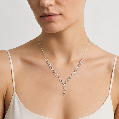 Sterling Silver Marquise Cubic Zirconia Y Necklace