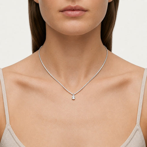 Sterling Silver Pear Drop Tennis Necklace