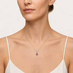Sterling Silver Ruby Halo Necklace