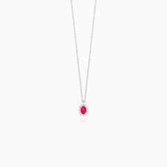 Sterling Silver Ruby Halo Necklace