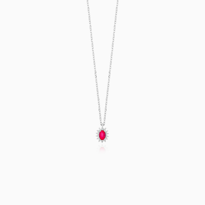 Sterling Silver Ruby Halo Necklace