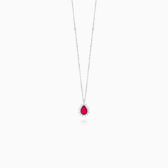 Sterling Silver Pear Ruby Necklace
