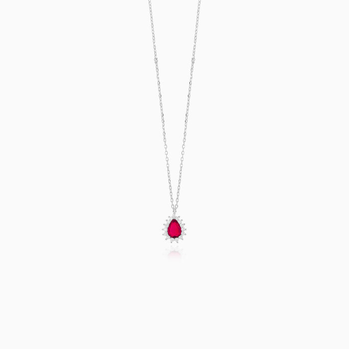 Sterling Silver Pear Ruby Necklace