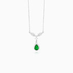 Sterling Silver Pear Emerald Drop Necklace